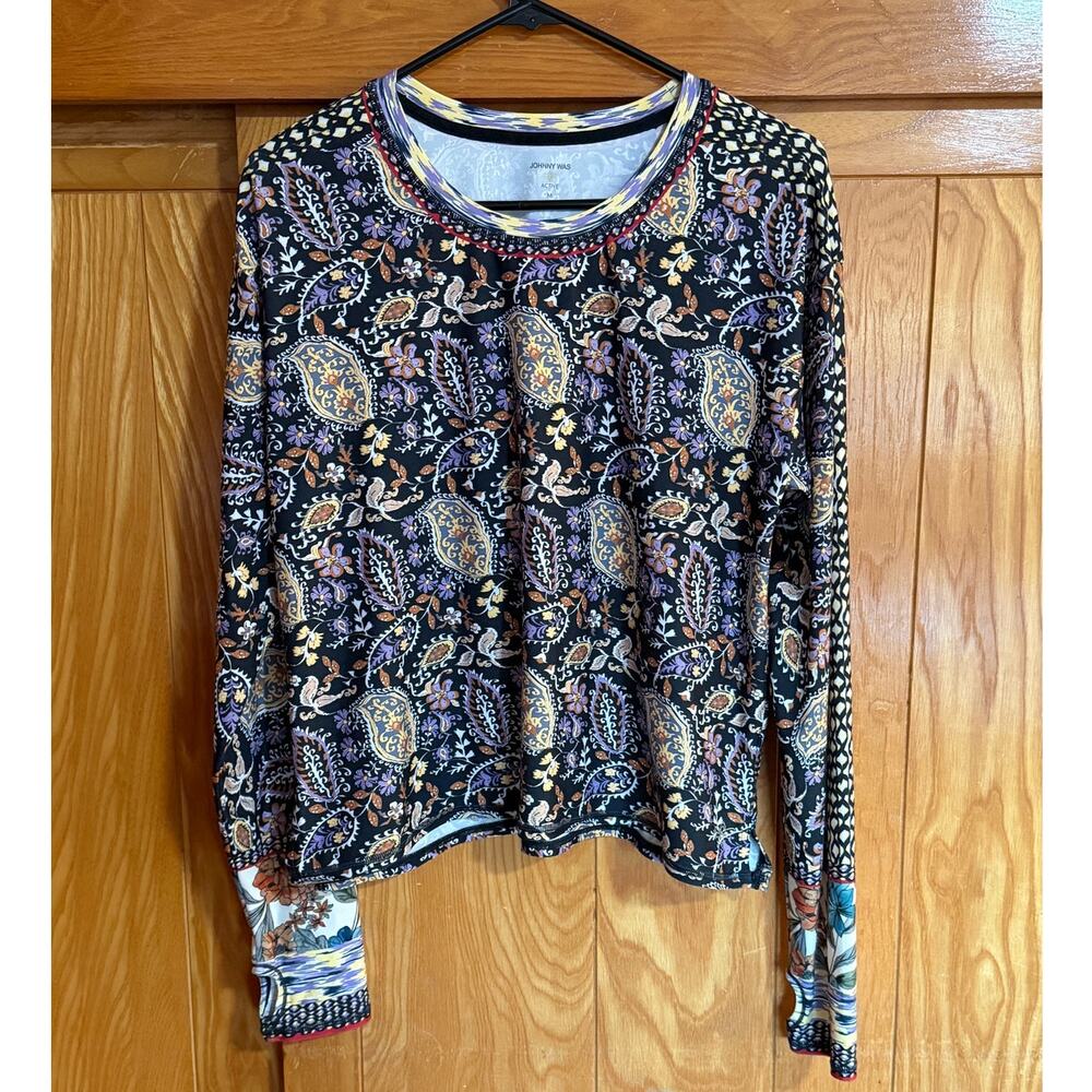 Johnny Was Active Mixed Print Long Sleeve Top, Size Medium